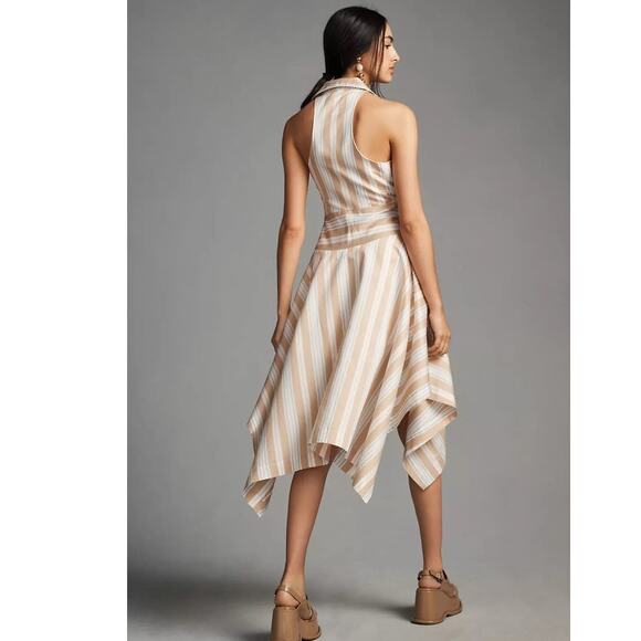 New Anthropologie Maeve Asymmetrical Wrap Shirt Dress $180 SIZE 14 Neutral Motif - Picture 8 of 10
